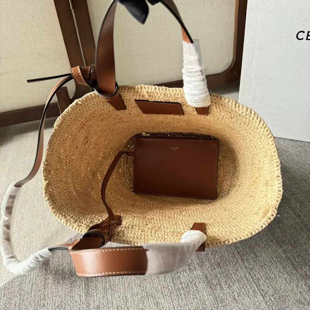 TÚI CELINE Teen Supple Celine Classic Panier màu Raffia và Calfskin-Tan