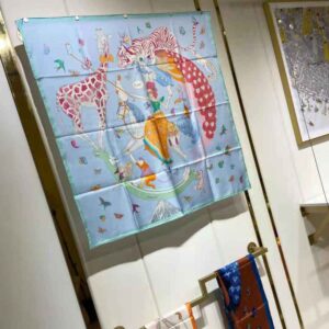 KHĂN Hermes Women Hermes Story Scarf 90 in Silk Twill with Hand-Rolled Edges-Blue