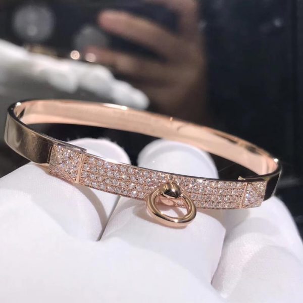 Vòng tay Hermes Collier de Chien diamond vàng hồng 18K