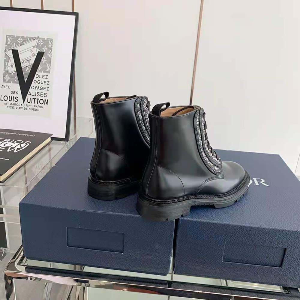 GIÀY DIOR Explorer II Laced Ankle Boot Black Polished Calfskin