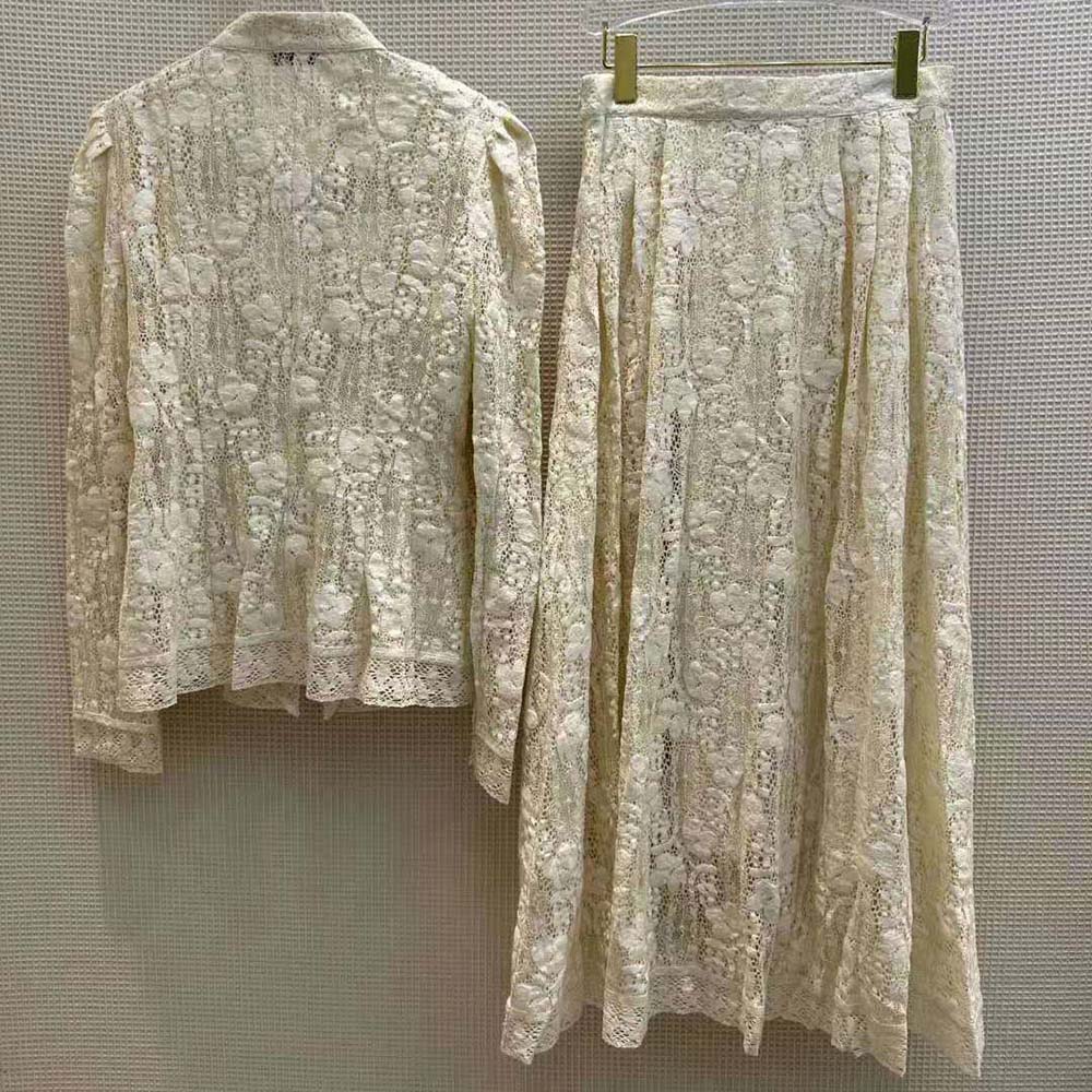 Chân váy Dior Flared Mid-Length Skirt Ecru Cotton-Blend Lace