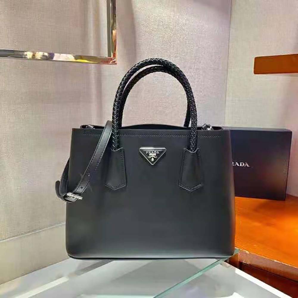 TÚI Prada Double Medium Leather Handbag-Black