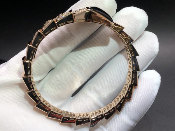Vòng tay BVLGARI Serpenti Full Diamond Onyx vàng hồng 18K