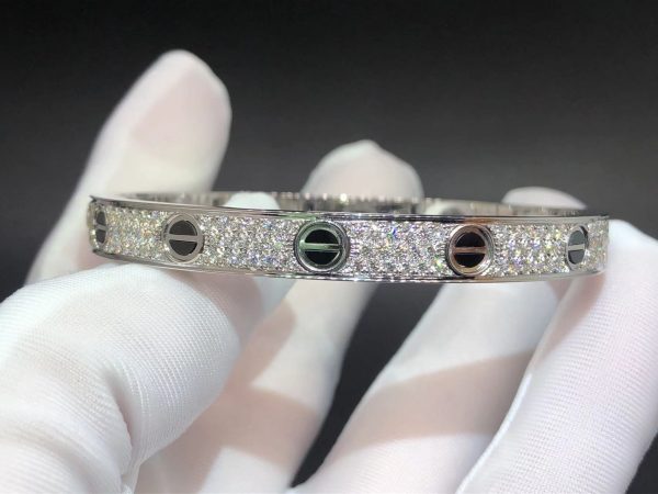 Vòng tay Cartier kim cương & gốm đen ceramic vàng trắng 18K