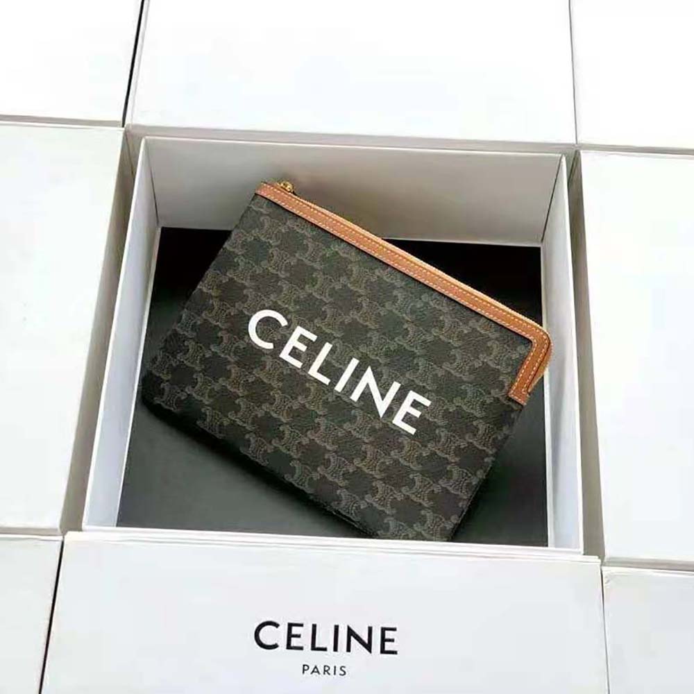TÚI Celine Small Pouch in Triomphe Canvas and Lambskin
