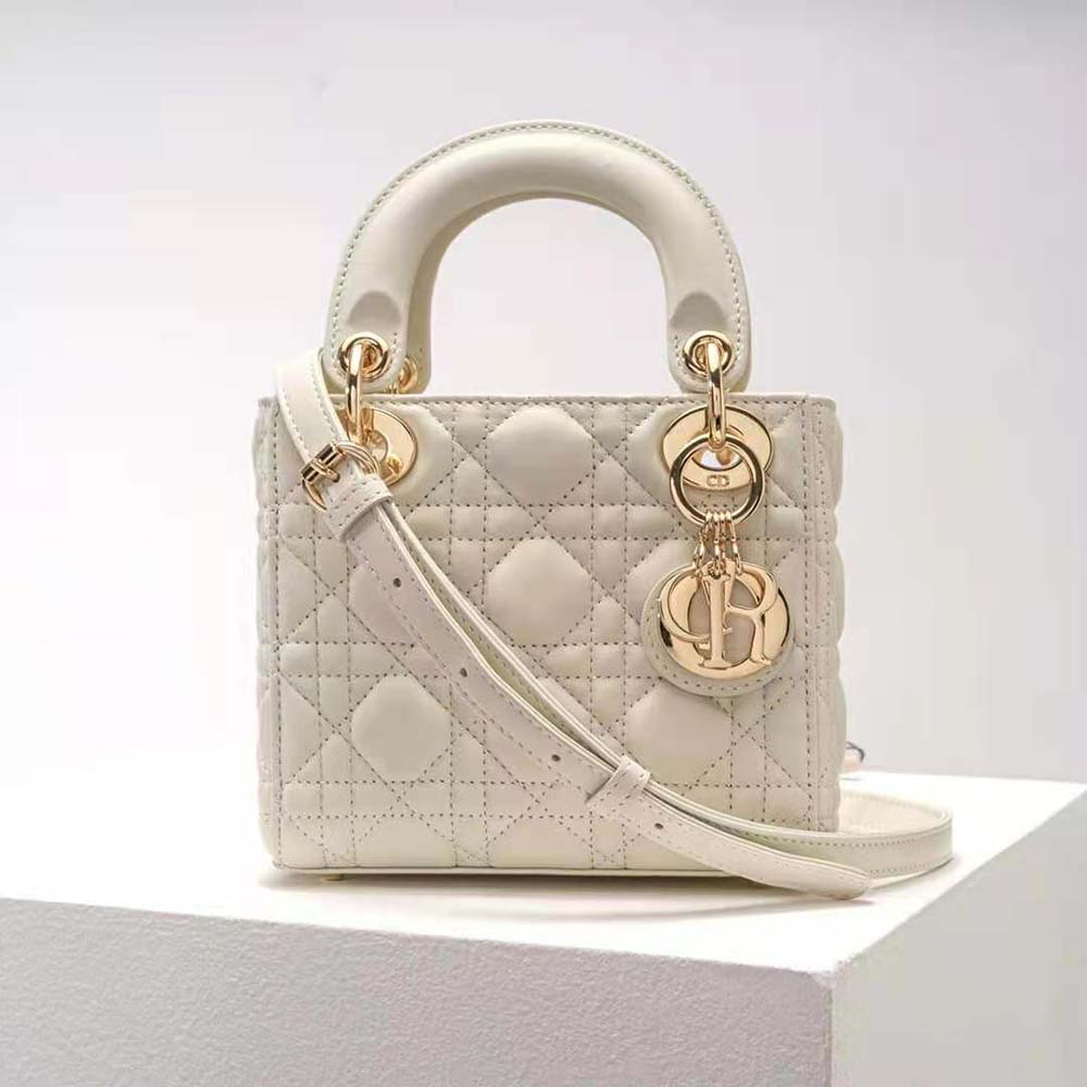 TÚI Christian Dior Mini Lady Dior Bag Latte Cannage Lambskin