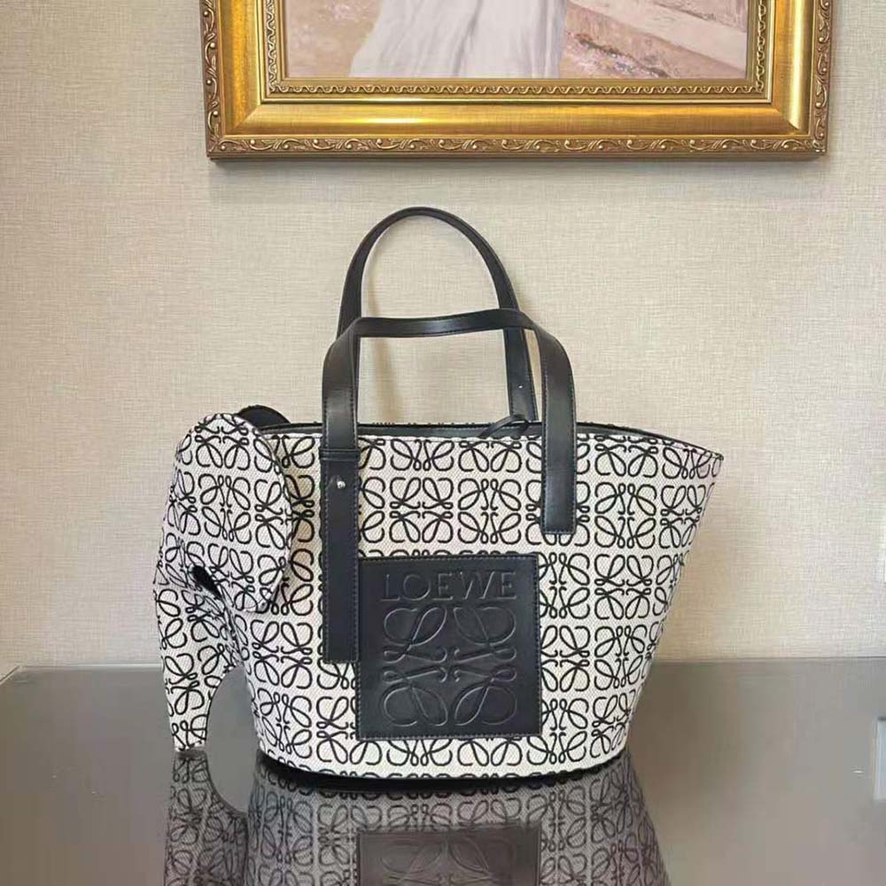 TÚI Loewe Elephant Basket Bag in Anagram Jacquard and Calfskin