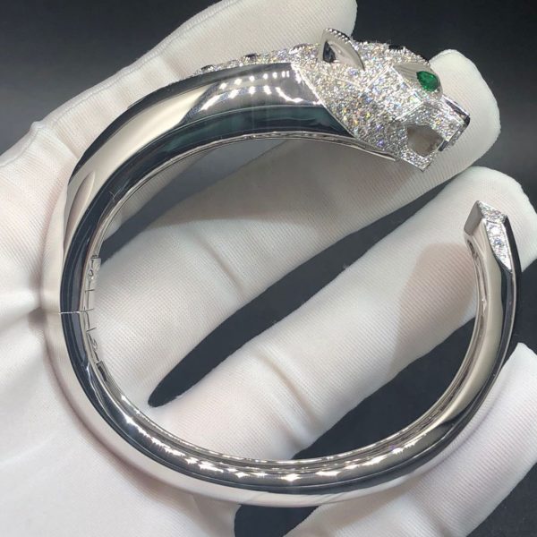 Vòng tay Cartier Panthère de Cartier kim cương Ngọc lục bảo mã não vàng trắng 18K
