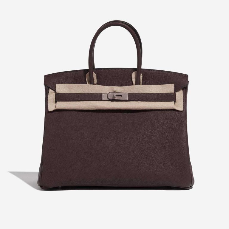 TÚI Hermès Birkin 35 Togo Chocolat Orange Poppy Silver Buckle khóa trắng