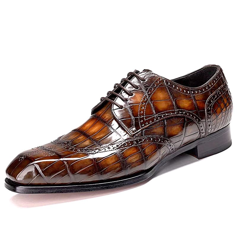 Giày Wingtip vẽ tay Giày Brogues dành cho nam da cá sấu thủ công có 3 màu