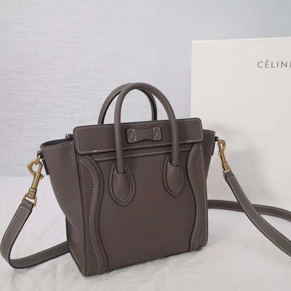 TÚI Celine Women Nano Luggage Bag in Drummed Calfskin-Brown