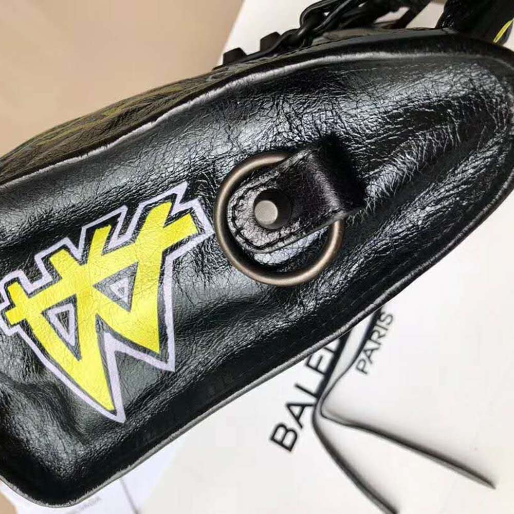 TÚI Balenciaga Women Classic City S Graffiti Small Lambskin Bag-Blue