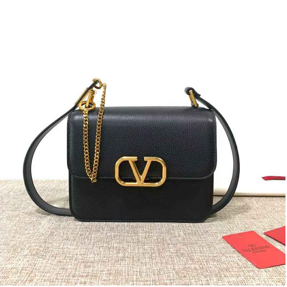 TÚI Valentino Vsling Grainy Calfskin Choulder Bag with Contrast Stitching