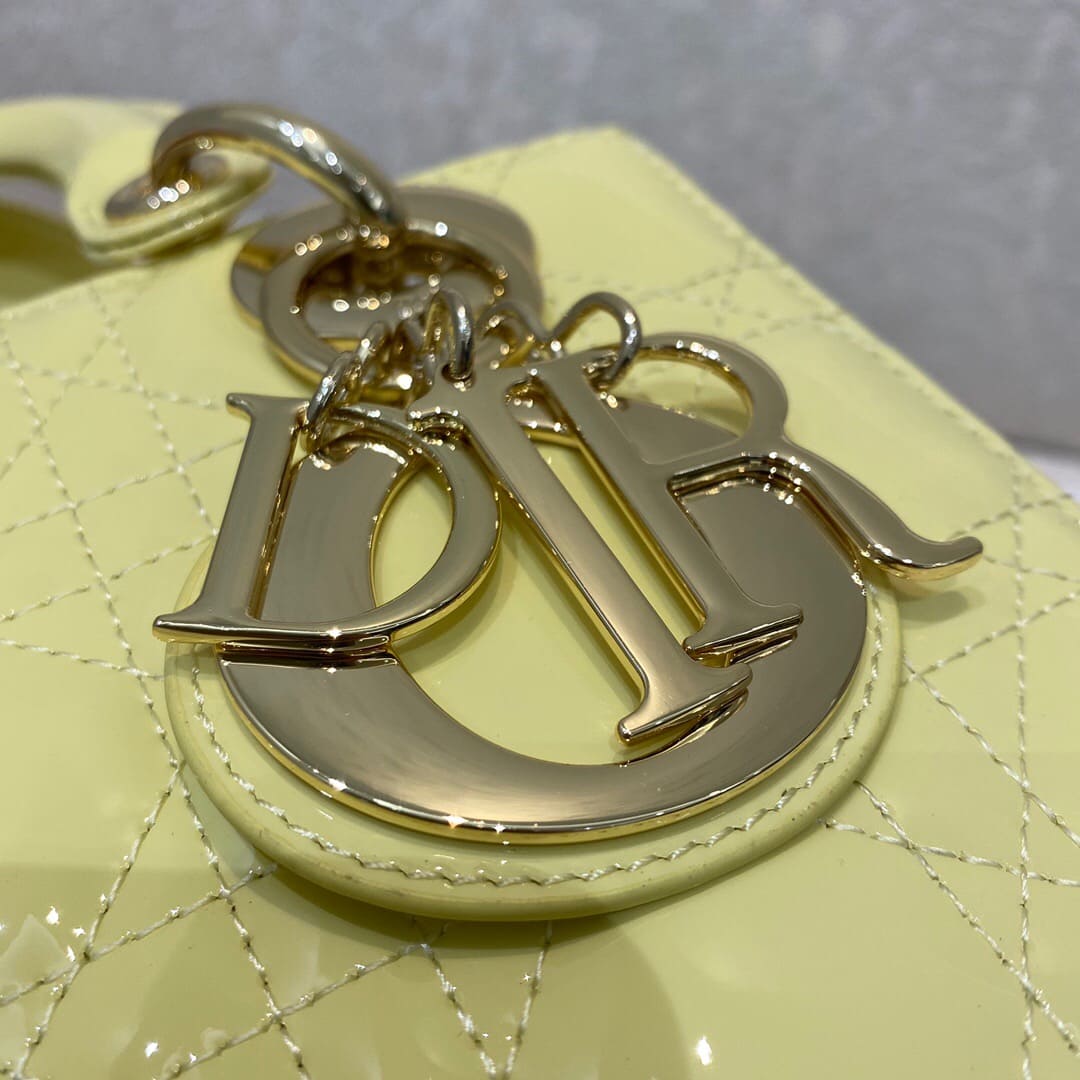 TÚI CHRISTIAN DIOR LADY DIOR Cannage Calfskin Gloss Yellow Top Quality