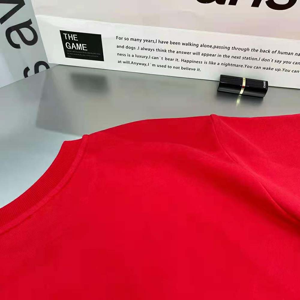 ÁO Celine Women Cropped Celine T-shirt in Cotton Fleece-Red