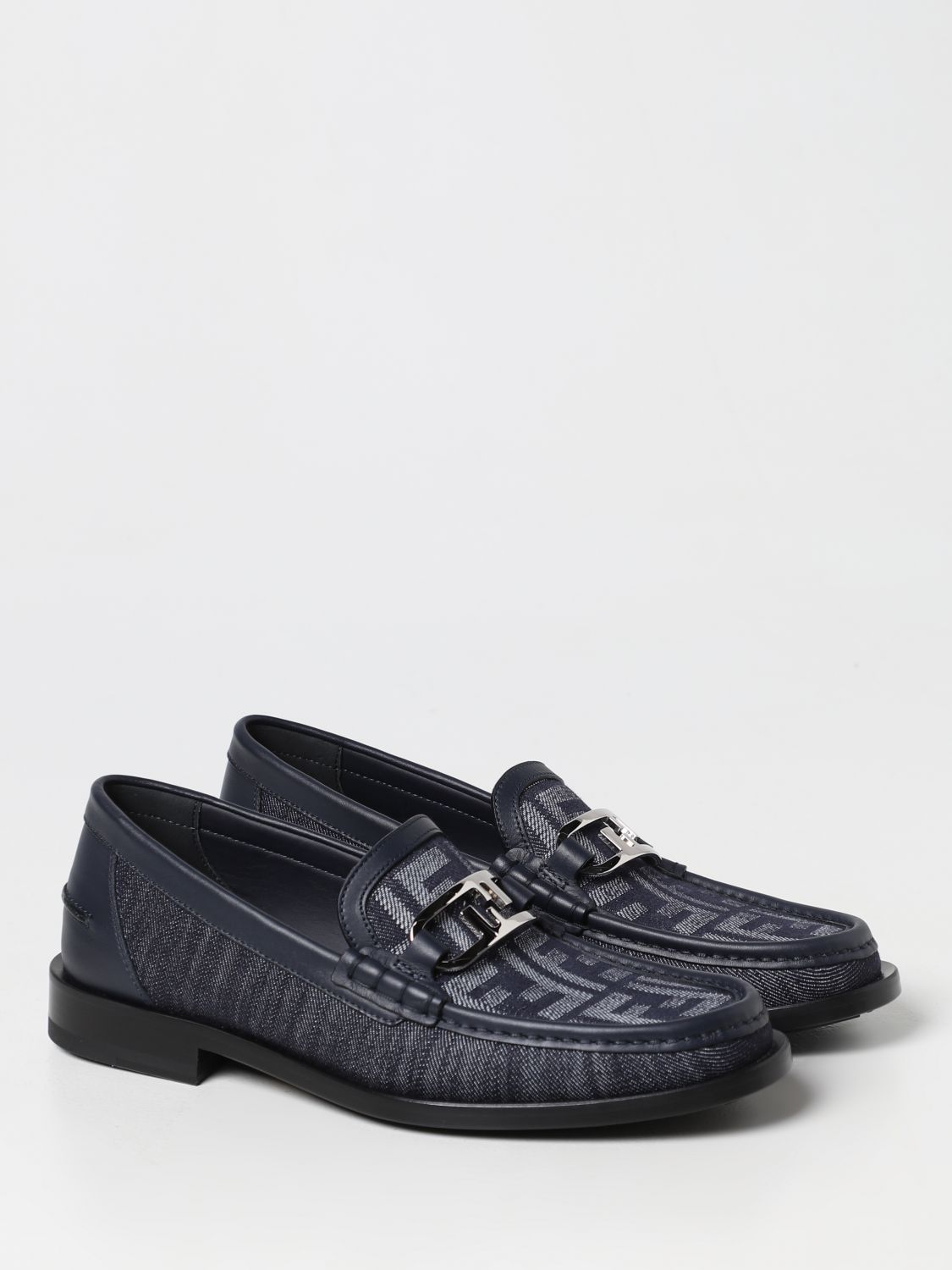 GIÀY FENDI Loafers in denim and leather