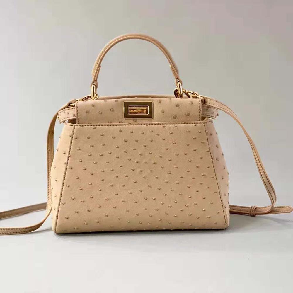 TÚI Fendi Women Peekaboo Iconic Mini Brown Ostrich Bag