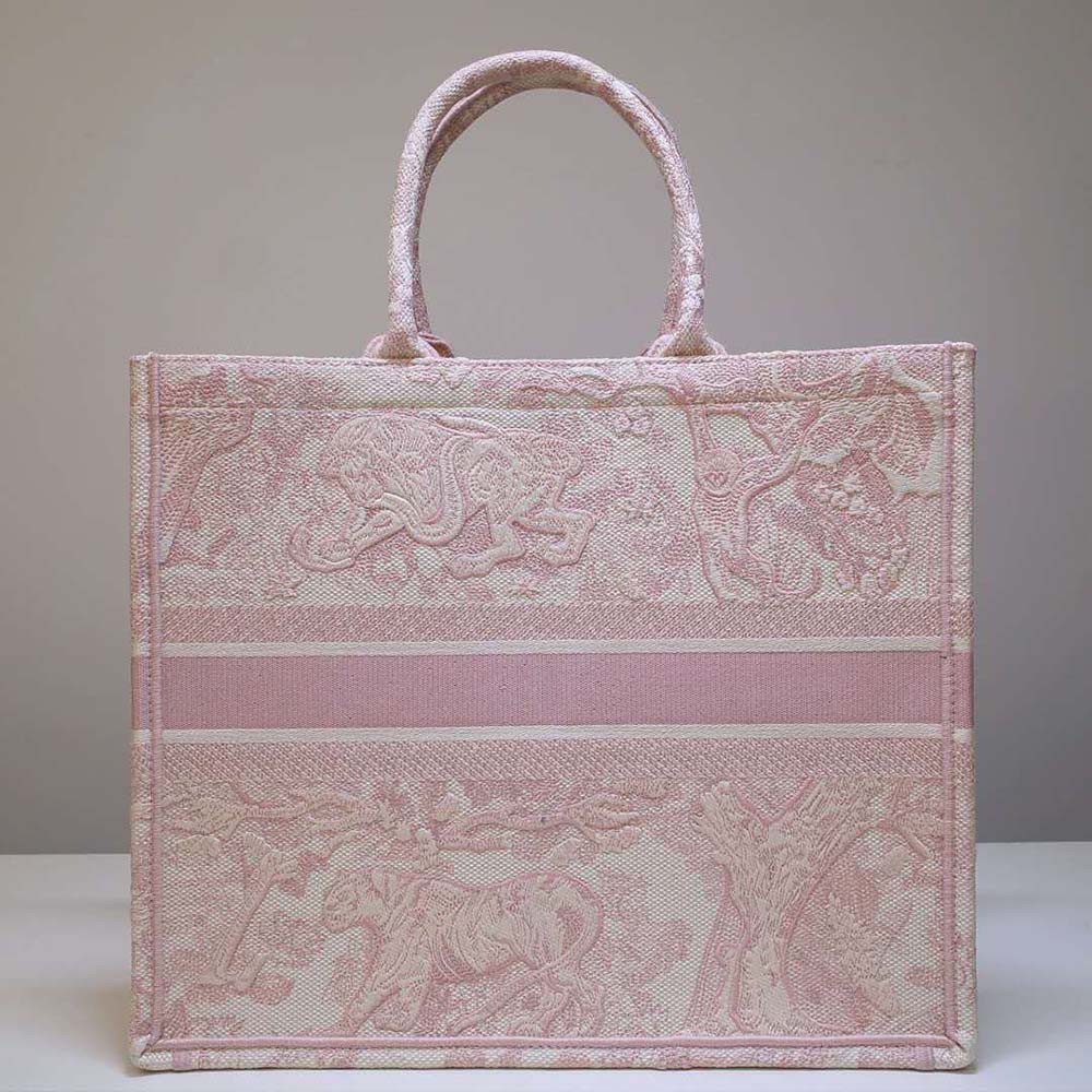 TÚI Dior Women Dior Book Tote Pink Toile de Jouy Embroidery