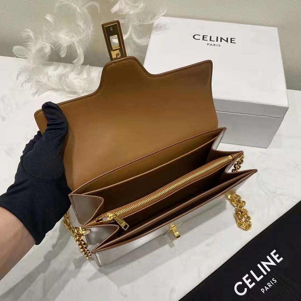 TÚI Celine Women Chain Bag 16 in Satinated Calfskin-Brown