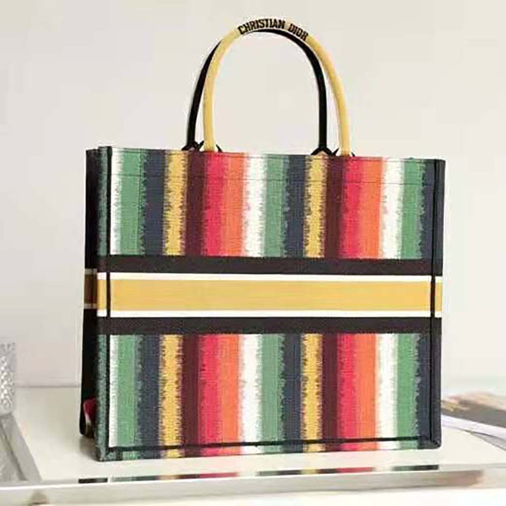 TÚI Dior Women Dior Book Tote Multicolor D-Stripes Embroidery