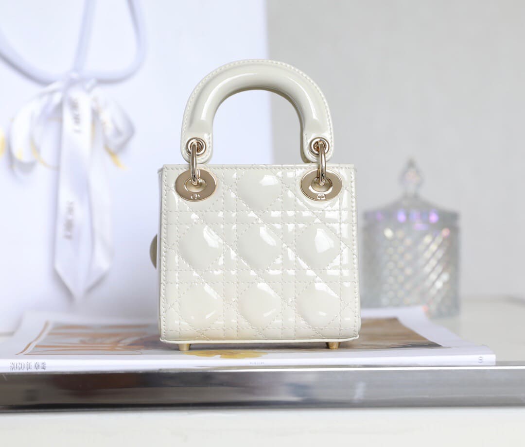 TÚI CHRISTIAN DIOR Women Micro Lady Dior Bag Gloss White Cannage Lambskin