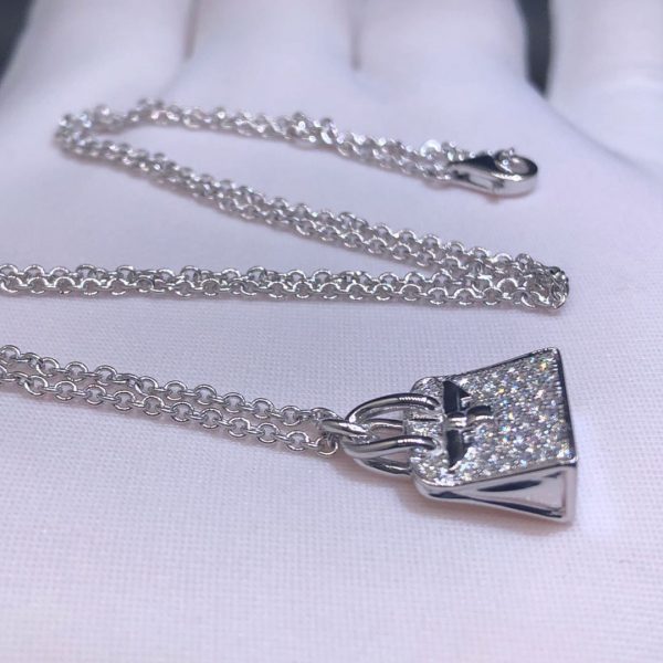 Vòng cổ Amulet Birkin Pave Diamonds vàng trắng 18K