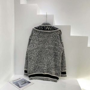 ÁO Dior Women Long Cardigan Navy Blue and White Wool and Cashmere Mouline