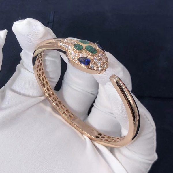 Vòng tay BVLGARI Serpenti đá Sapphire Malachite & kim cương Pave vàng hồng18K