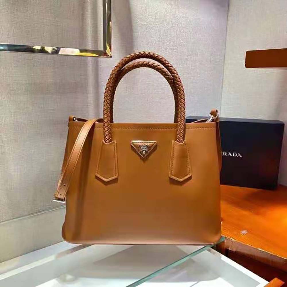 TÚI Prada Double Medium Leather Handbag-Brown