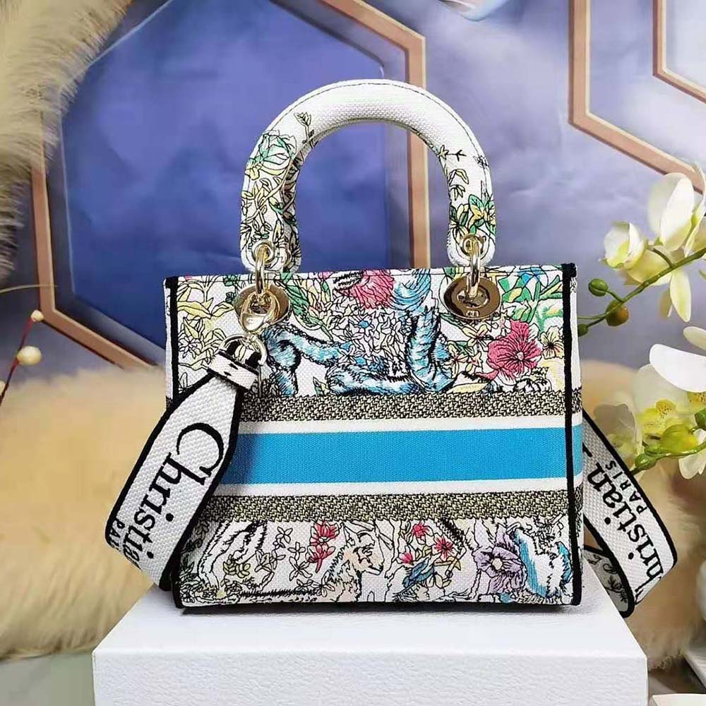 TÚI Dior Women Medium Lady D-Lite Bag Latte Multicolor D-Constellation Embroidery