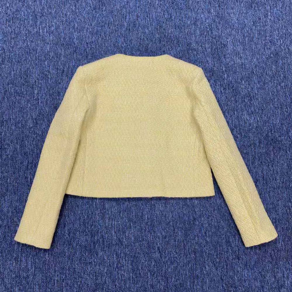 ÁO Celine Women Chasseur Jacket in Boucle Tweed-Yellow