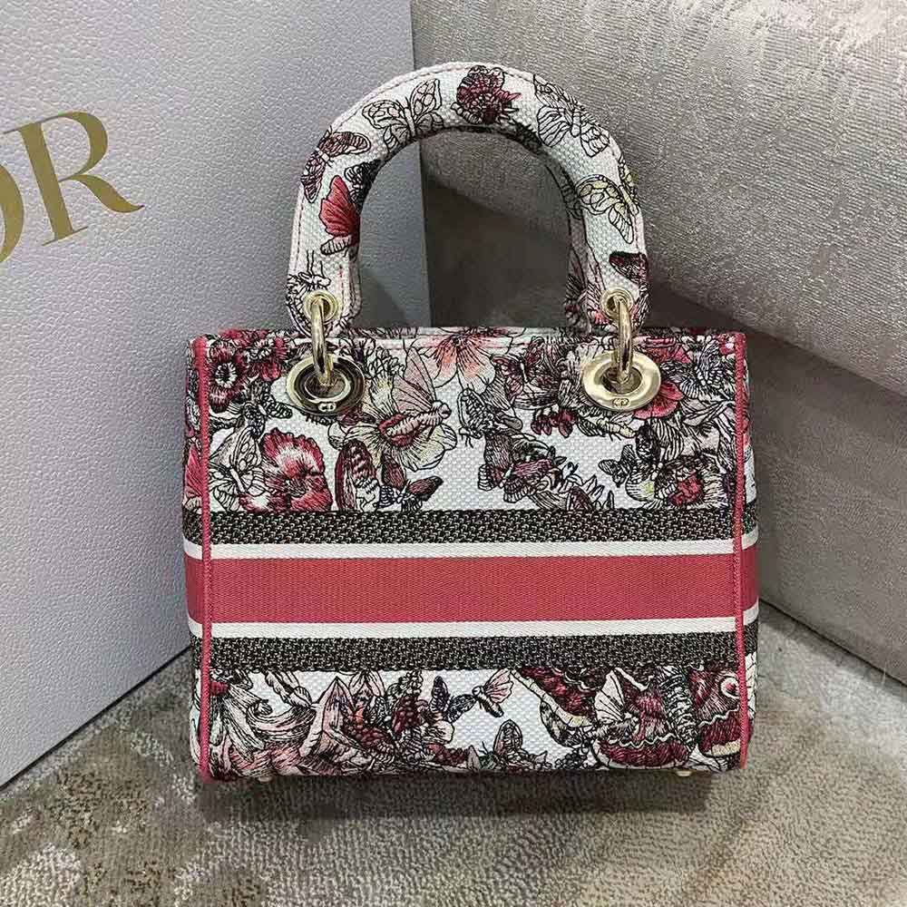 TÚI Dior Women Medium Lady D-lite Bag Multicolor Butterfly Embroidery