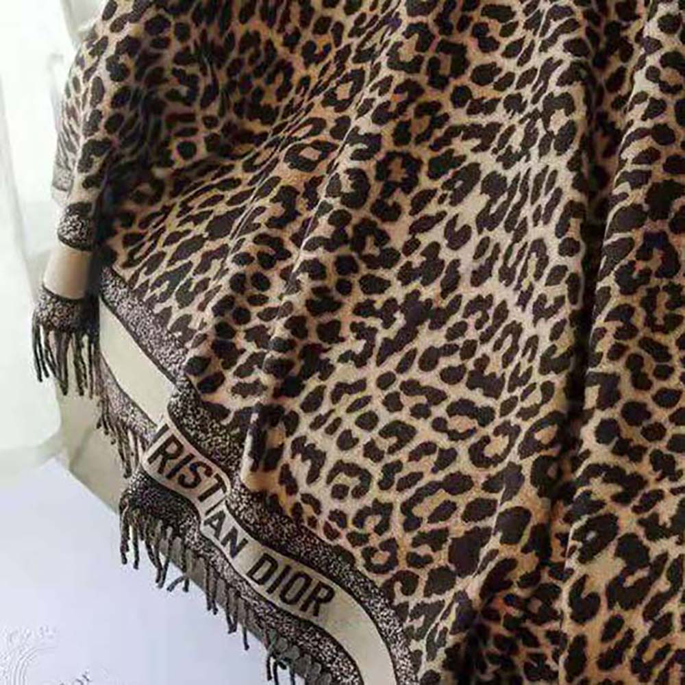 KHĂN Dior Women Mizza Reversible Blanket Beige Multicolor Virgin Wool and Silk