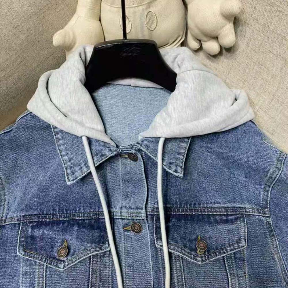 ÁO Celine Women Trucker Jacket with Hood in Union Wash