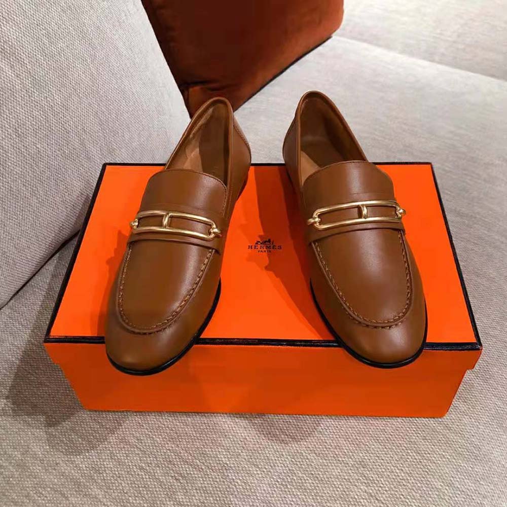 GIÀY Hermes Women Colette Loafer in Calfskin Leather-Brown SS2022