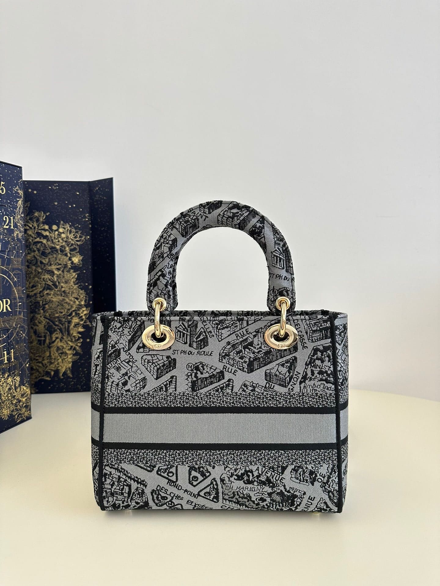 TÚI CHRISTIAN DIOR Lady D-lite Black Toile de Jouy Reverse Embroidery