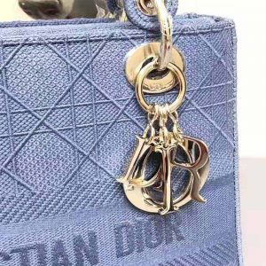 TÚI Dior Women Medium Lady D-Lite Bag Denim Blue Cannage Embroidery