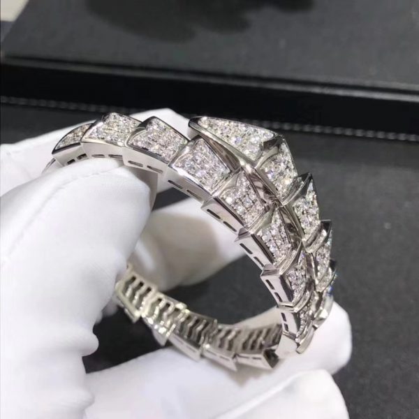 Vòng tay BVLGARI Serpenti Viper Pavé Diamonds kim cương vàng trắng 18K