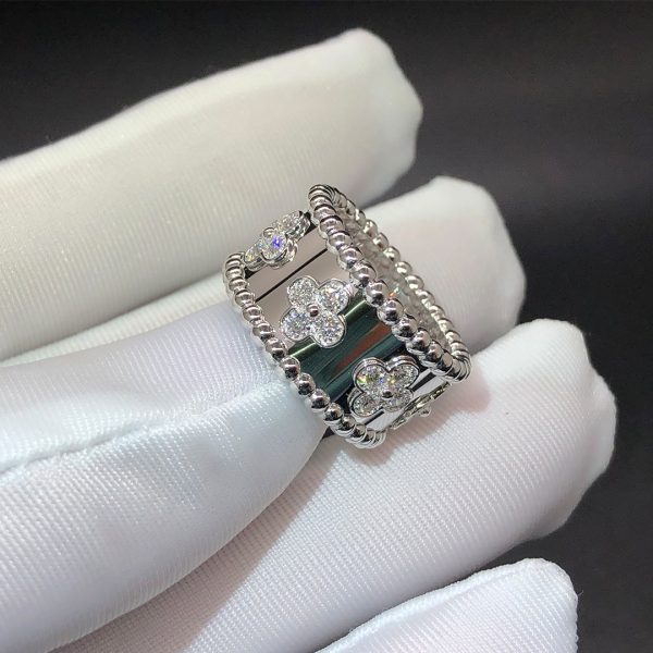 Nhẫn Van Cleef & Arpels Kim cương Perlee Clovers vàng trắng 18K