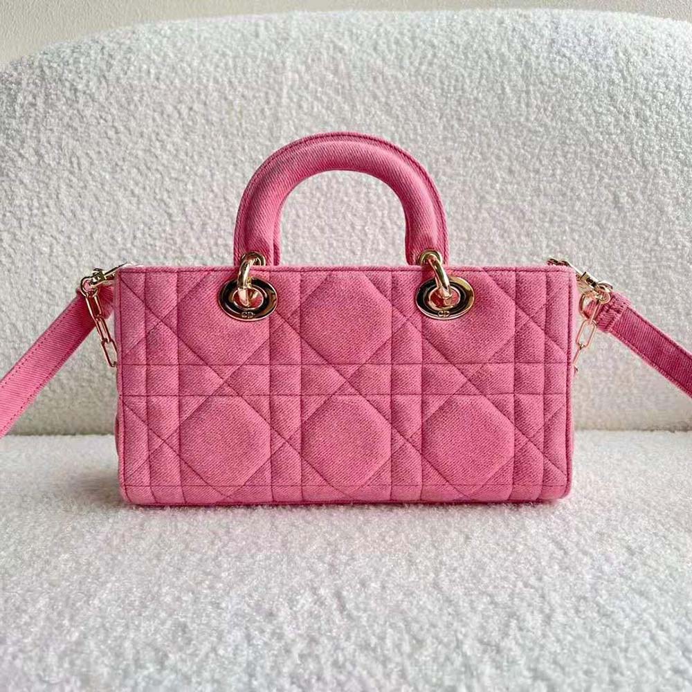 TÚI Dior Women Lady D-Joy Bag Bright Pink Cannage Denim