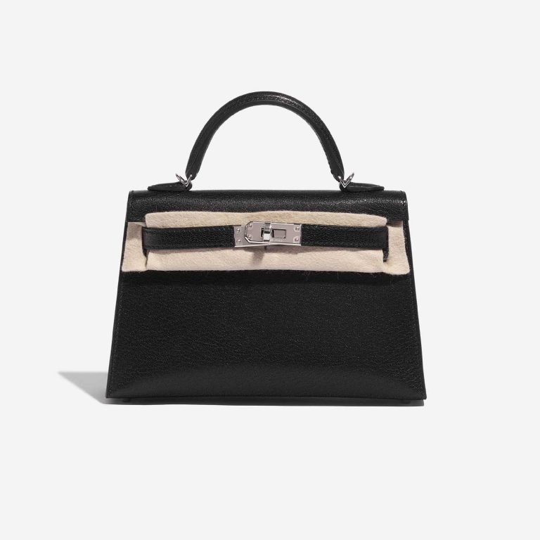 TÚI Hermès Kelly Mini Chèvre Chamkila Black Silver Buckle khóa trắng