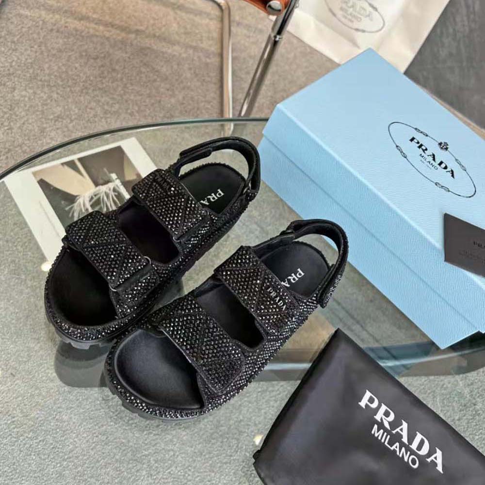 DÉP SANDAL Prada Satin Sandals with Crystals-Black