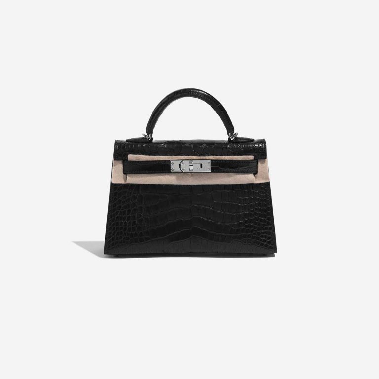 TÚI Hermès Kelly Mini Matte Alligator Black Gold Buckle khóa vàng da cá sấu