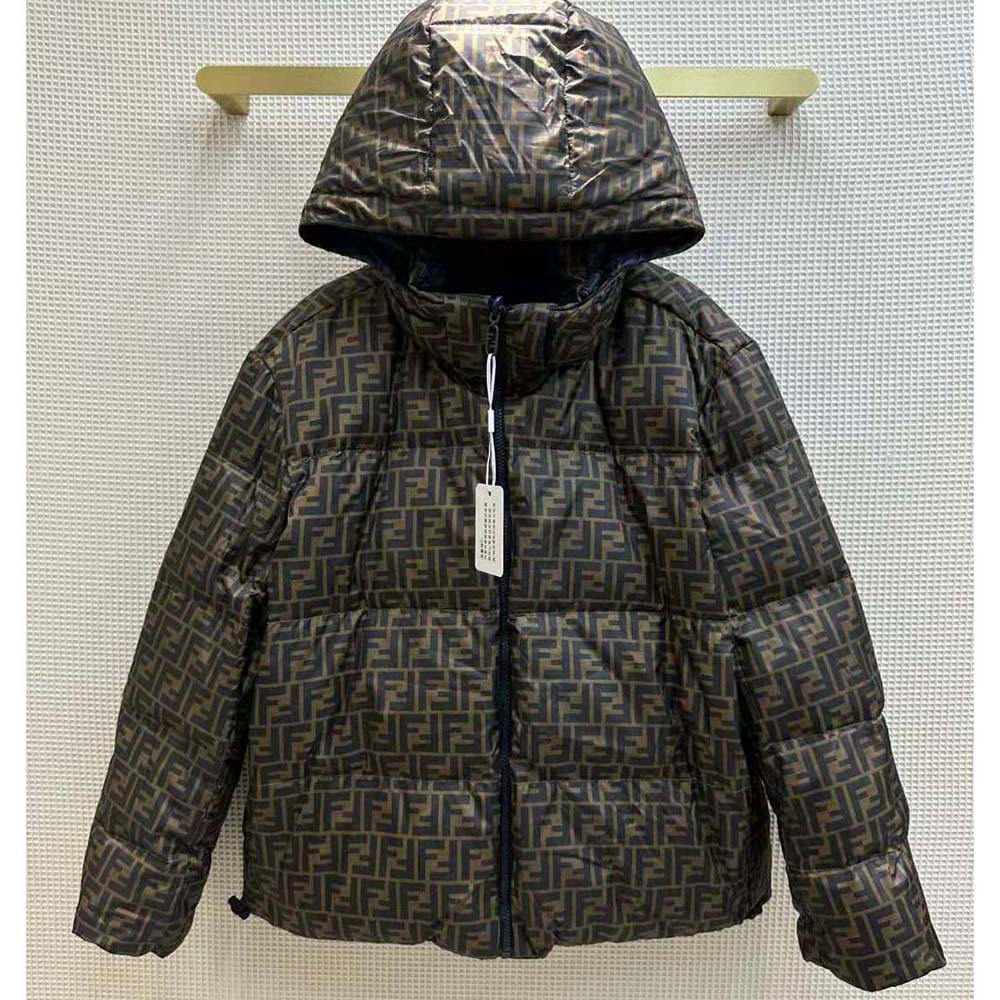 ÁO Fendi Women Down Jacket Blue FF Tech Fabric Down Jacket