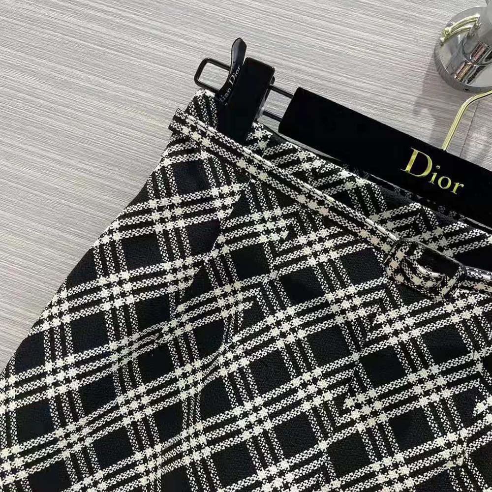Chân Váy Dior Belted Short Skirt Black and White Check’N’Dior Virgin Wool