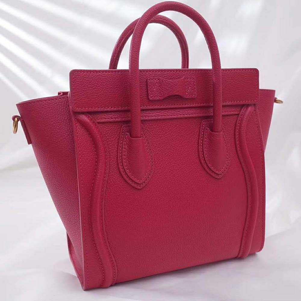 TÚI Celine Women Nano Luggage Bag in Drummed Calfskin-Rose