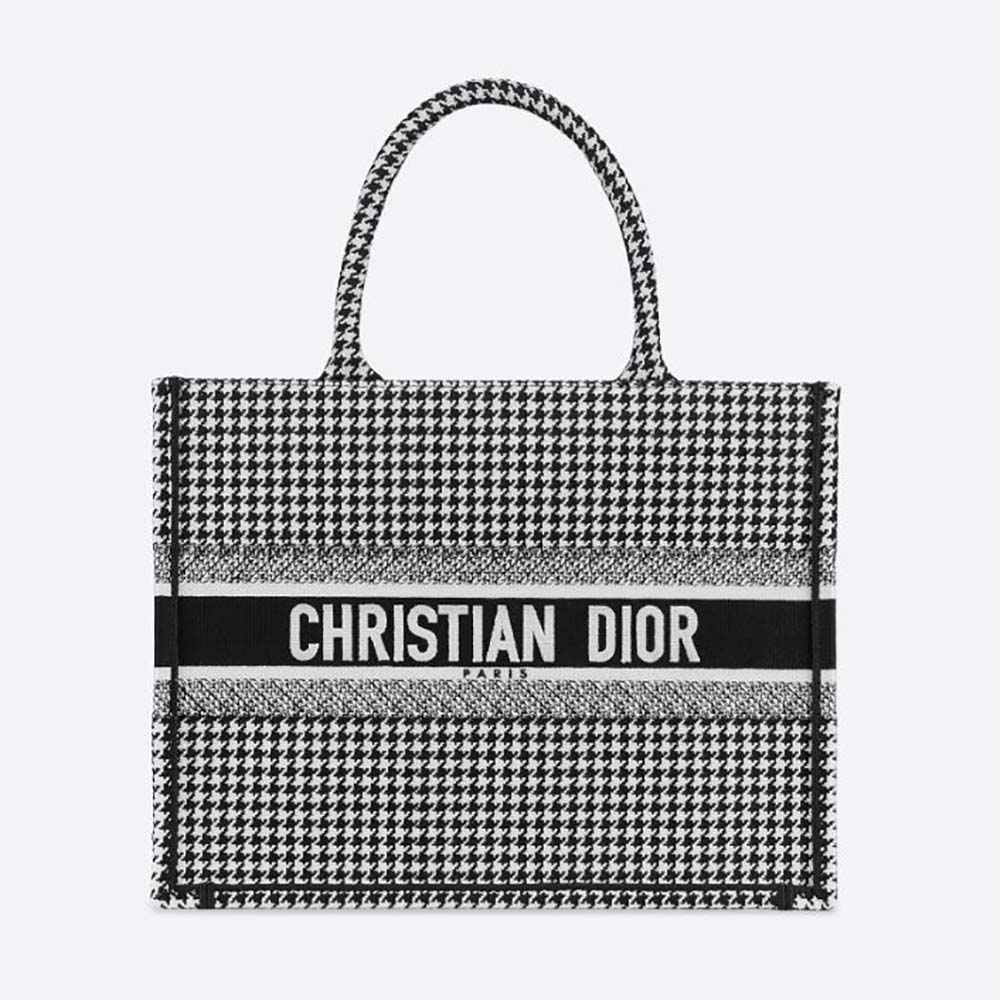 TÚI Christian Dior Book Tote Black and White Houndstooth Embroidery