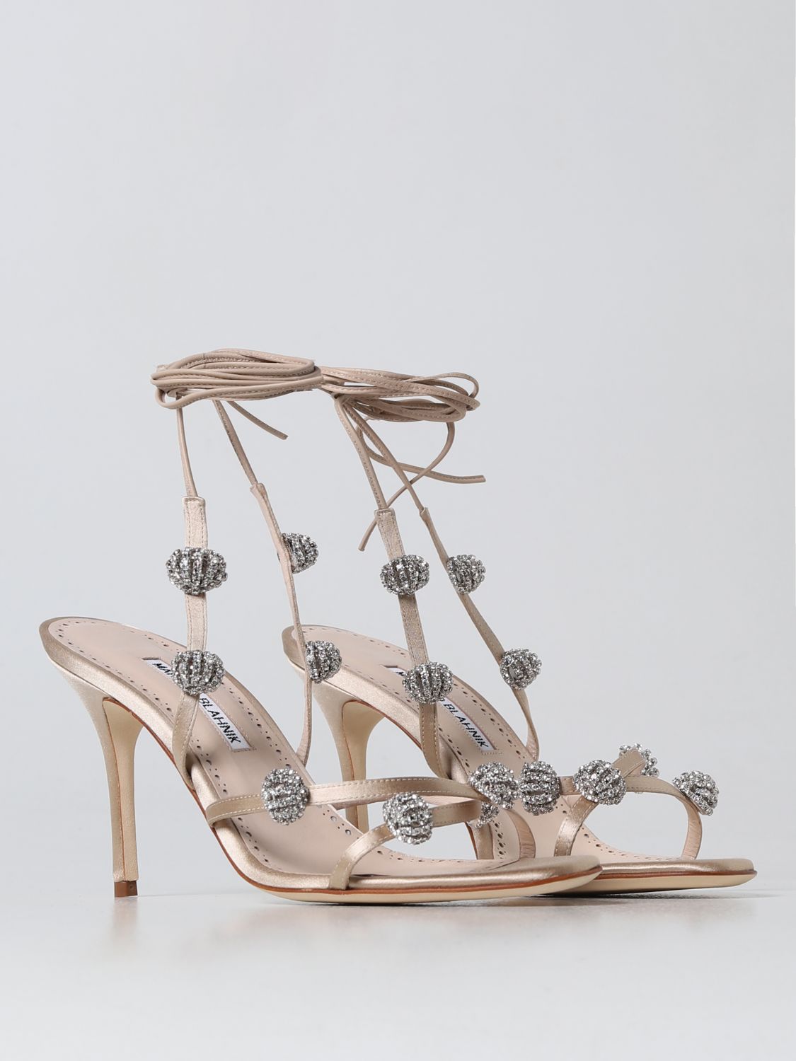 GIÀY MANOLO BLAHNIK Metallic satin heeled sandals