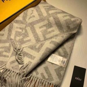 KHĂN Fendi Women Long Scarf with Fringed Edges-Silver