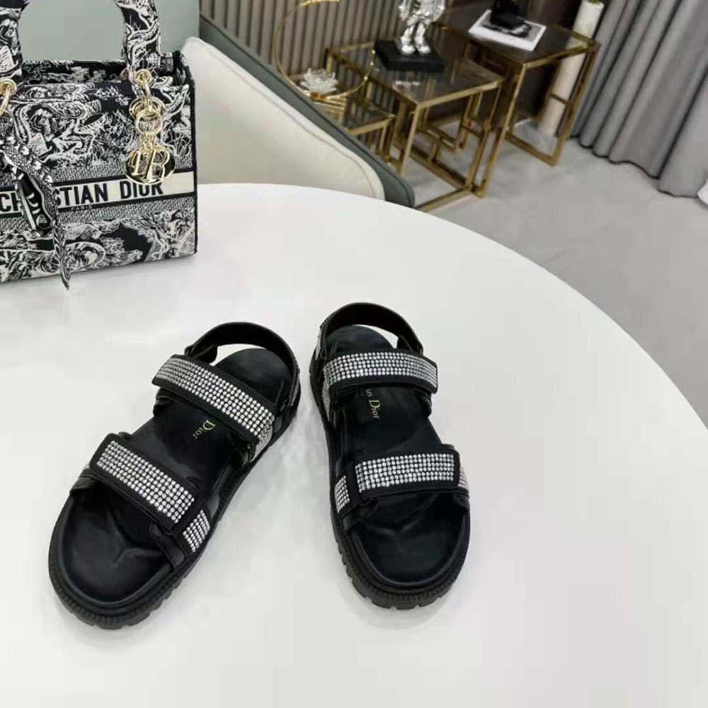 DÉP SANDAL DIOR Dioract Sandal Black Technical Fabric and White Resin Pearls